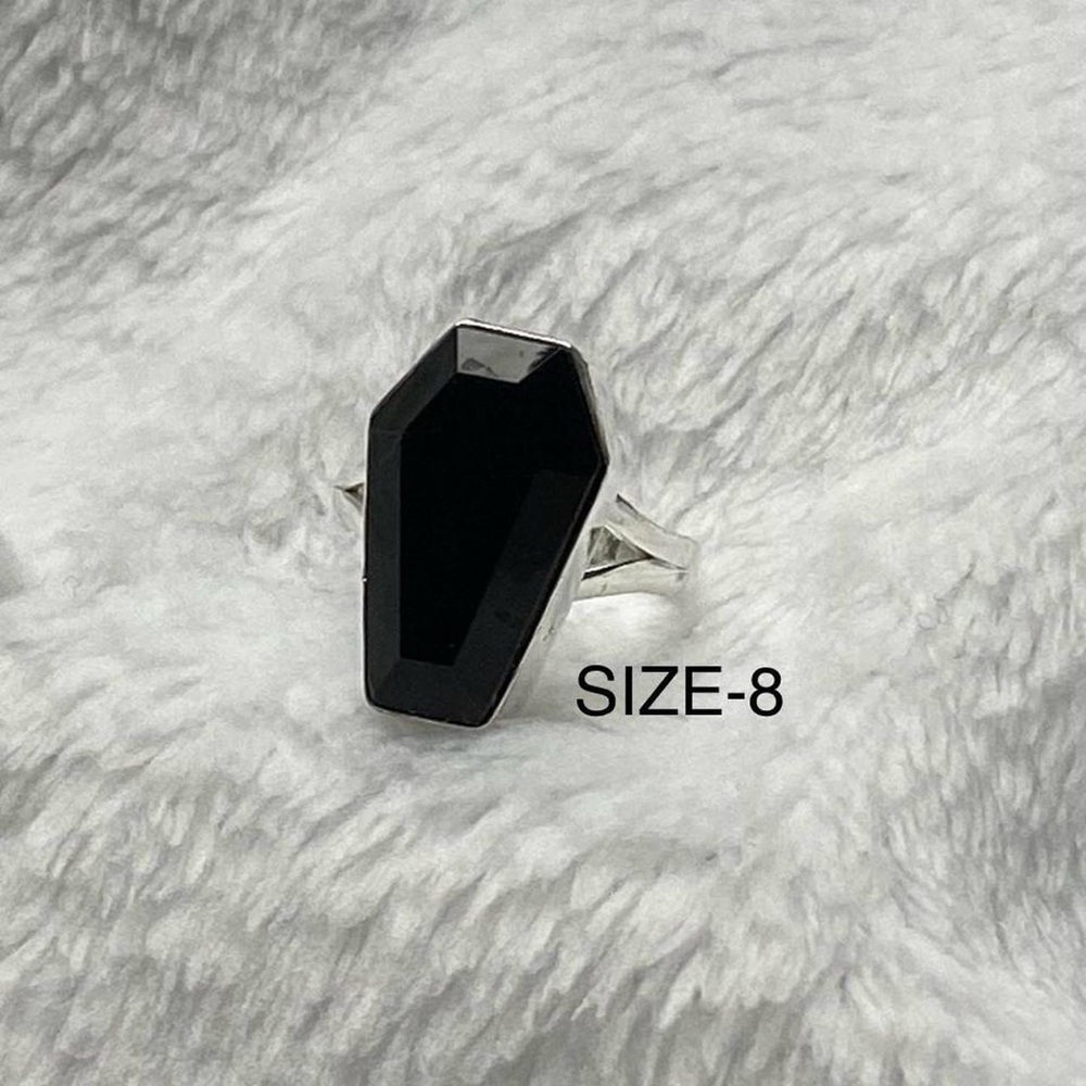 925 Silver Natural Black Onyx Gemstone Coffin Ring